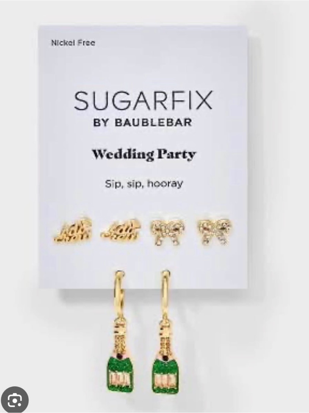 Baublebar Wedding Party Sip Sip Hooray Green Gold Champagne Bottle Earring Set